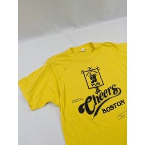 VTG Screen Stars T Shirt M Yellow Cheers Boston Bull Finch Pub Single Stitch USA